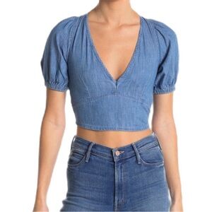 Topshop Blue Jean lightweight denim cropped top with Lace-Up back Detail 6